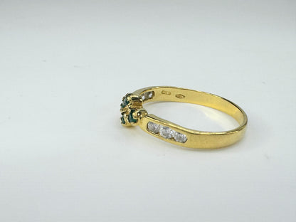 Emerald Diamond quatrefoil 18K yellow gold ring 1.7g s5.75 JR9431