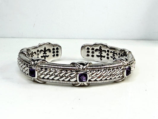 Vintage Judith Ripka Sterling Silver Amethyst Cuff Bracelet 7.75 JR1536