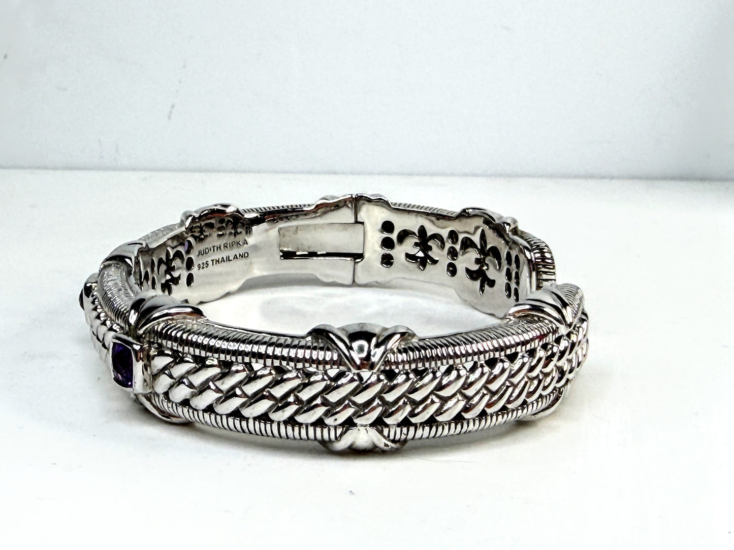 Vintage Judith Ripka Sterling Silver Amethyst Cuff Bracelet 7.75 JR1536