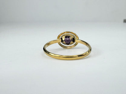 18K bi-color gold oval Garnet ring s5.5 1.5g JR9432