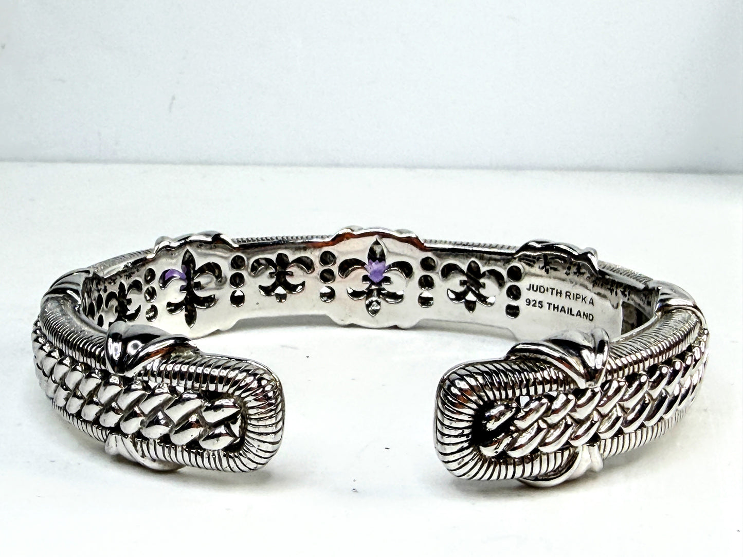 Vintage Judith Ripka Sterling Silver Amethyst Cuff Bracelet 7.75 JR1536