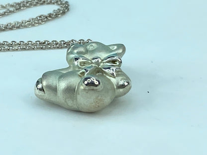 Tiffany & Co Sterling Silver Teddy Bear with Ribbon Bow Necklace 16" Chain JR324