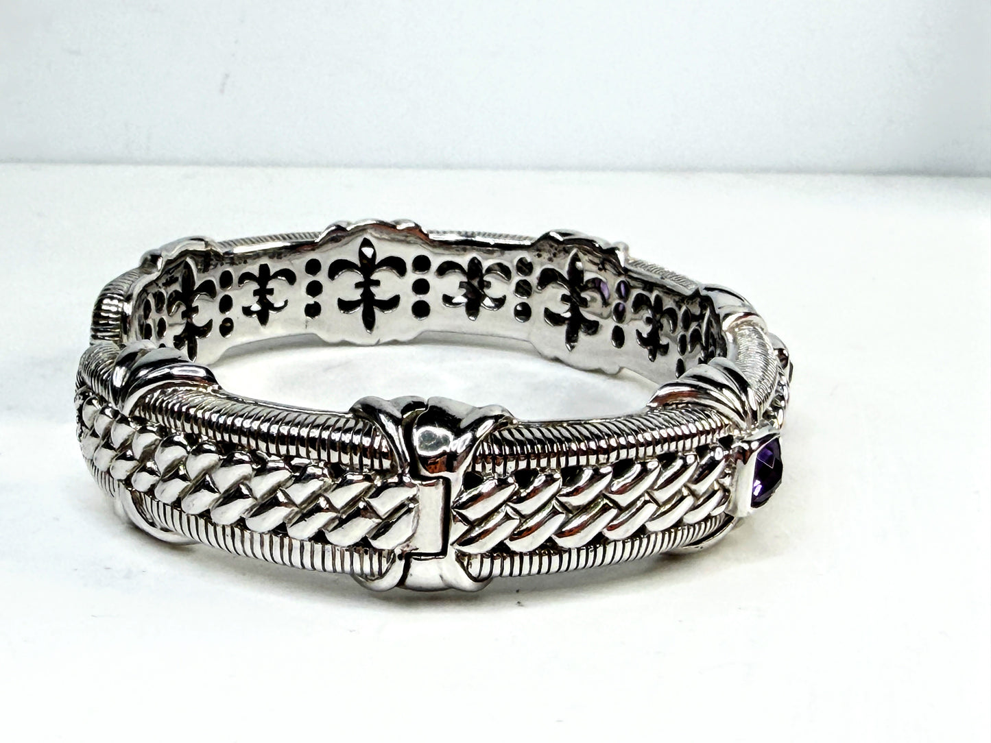 Vintage Judith Ripka Sterling Silver Amethyst Cuff Bracelet 7.75 JR1536