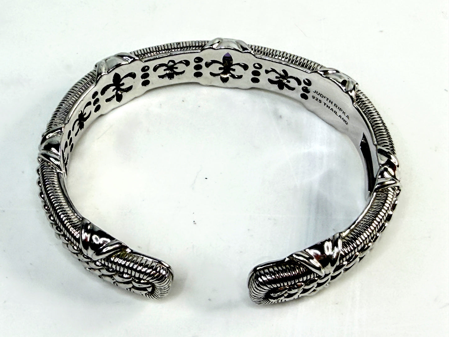 Vintage Judith Ripka Sterling Silver Amethyst Cuff Bracelet 7.75 JR1536