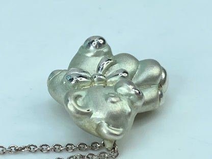 Tiffany & Co Sterling Silver Teddy Bear with Ribbon Bow Necklace 16" Chain JR324