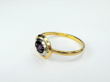 18K bi-color gold oval Garnet ring s5.5 1.5g JR9432