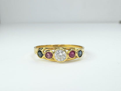 Ruby Emerald Diamond 18K yellow gold ring band s8.5 2.0g JR9433