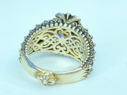 Barbara Bixby Sterling 18K Gold Floral Ring with Tanzanite/Iolite Accent JR1081