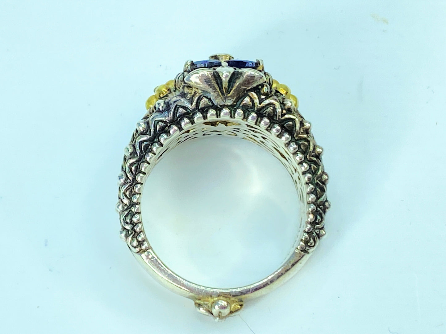 Barbara Bixby Sterling 18K Gold Floral Ring with Tanzanite/Iolite Accent JR1081