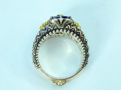 Barbara Bixby Sterling 18K Gold Floral Ring with Tanzanite/Iolite Accent JR1081