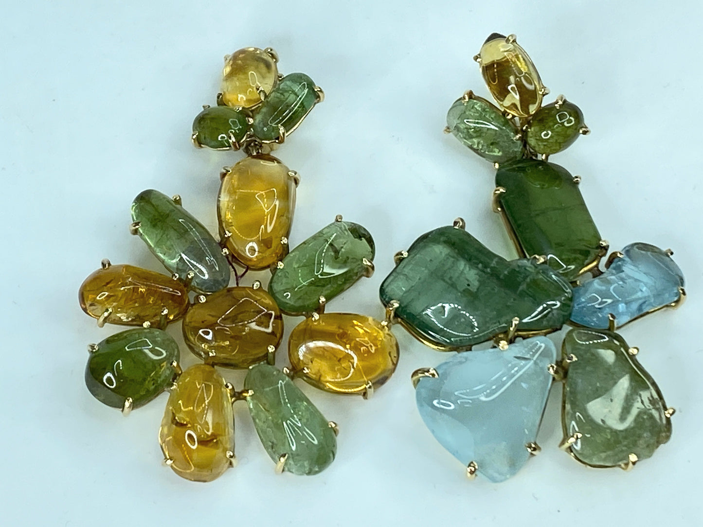 1970s Multi-Gemstone Cabochon & 14K Yellow Gold Clip-On Earrings, 46.2g JR1082