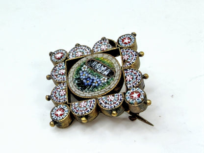 Antique Italian Micro Mosaic Roma Brooch Millefiori Frame JR1538