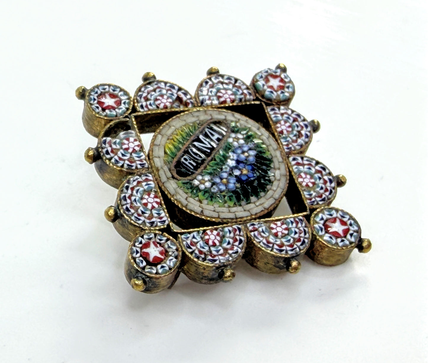 Antique Italian Micro Mosaic Roma Brooch Millefiori Frame JR1538