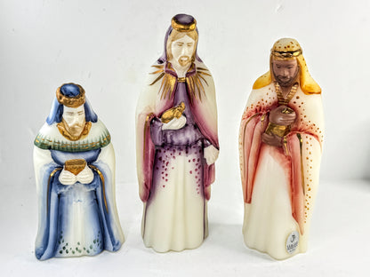 Vintage Fenton Glass Three Wise Men Nativity Set Opal Satin Hand Painted A961