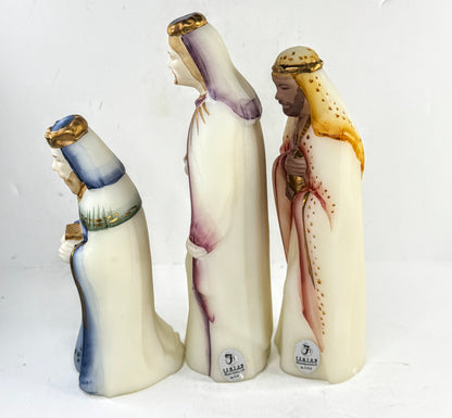 Vintage Fenton Glass Three Wise Men Nativity Set Opal Satin Hand Painted A961