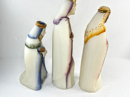 Vintage Fenton Glass Three Wise Men Nativity Set Opal Satin Hand Painted A961