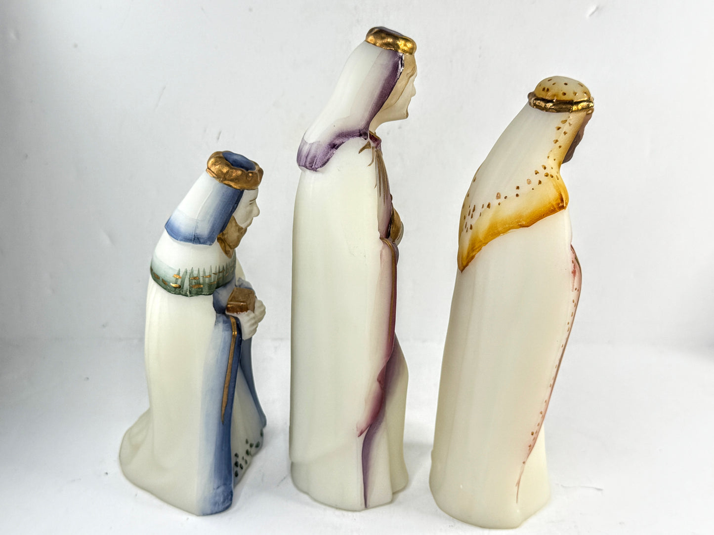 Vintage Fenton Glass Three Wise Men Nativity Set Opal Satin Hand Painted A961
