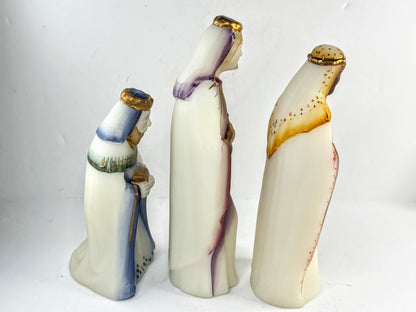 Vintage Fenton Glass Three Wise Men Nativity Set Opal Satin Hand Painted A961