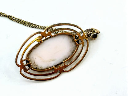 Vintage 10K Gold Carved Cameo Pendant Necklace 16 Inch JR1539