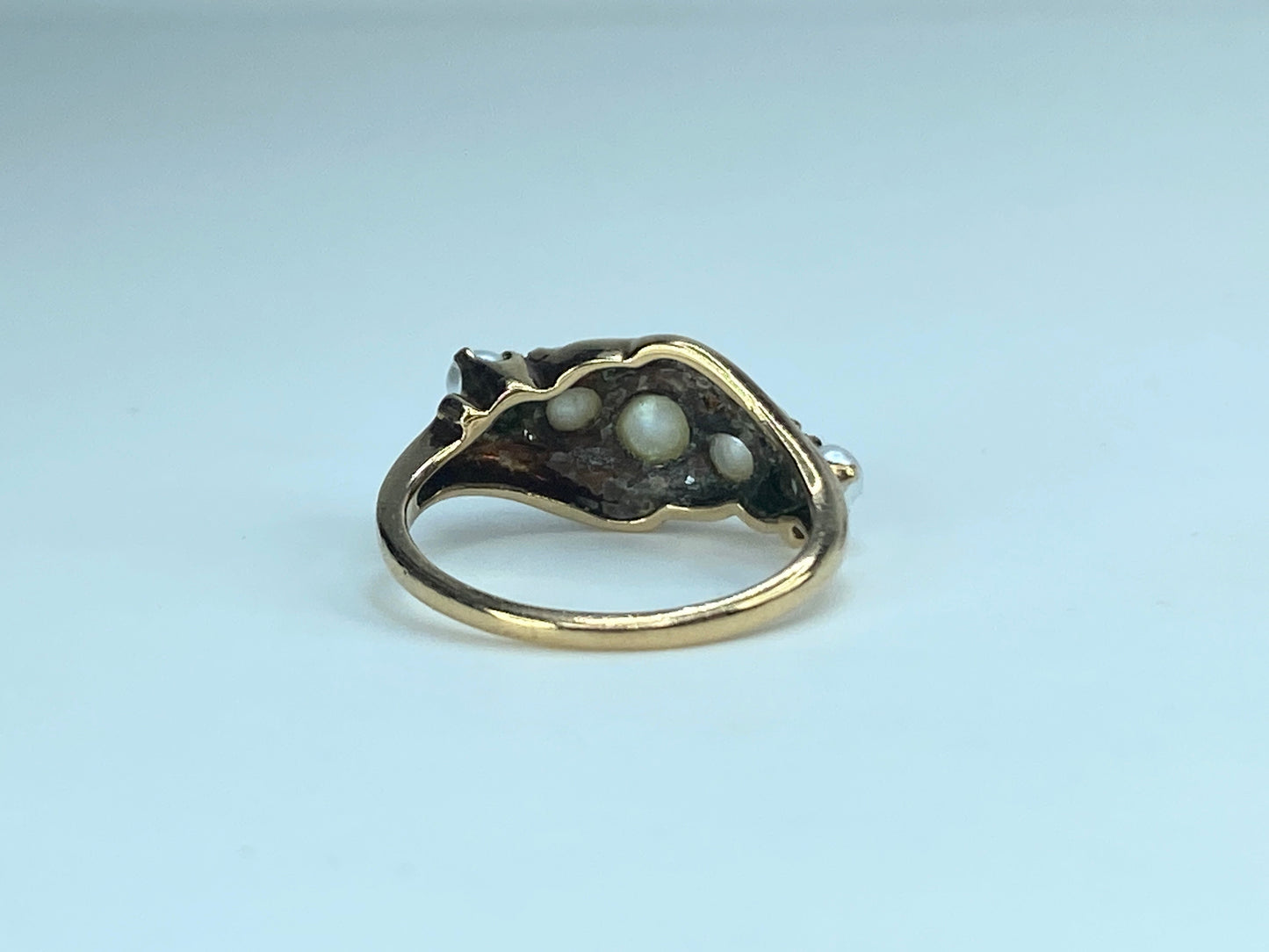 Antique Cultured Pearl Half Hoop Ring, 10k Rose Gold Edwardian 3.4g s6.25 JR9196