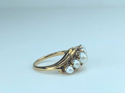 Antique Cultured Pearl Half Hoop Ring, 10k Rose Gold Edwardian 3.4g s6.25 JR9196