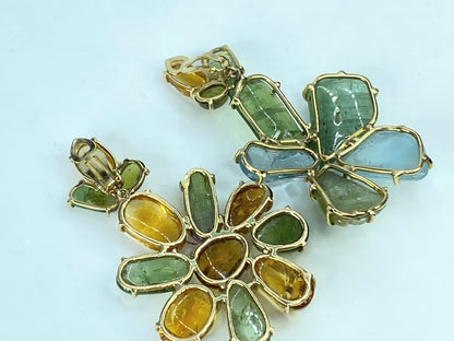 1970s Multi-Gemstone Cabochon & 14K Yellow Gold Clip-On Earrings, 46.2g JR1082