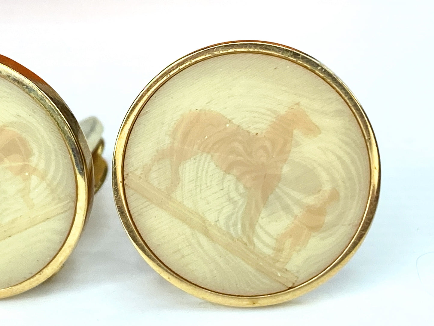 Hermes Paris Corozo Horse Motif Clip On Earrings Gold tone Accessory GS167