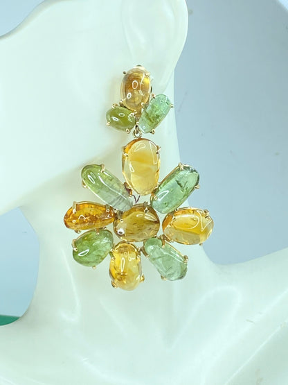 1970s Multi-Gemstone Cabochon & 14K Yellow Gold Clip-On Earrings, 46.2g JR1082