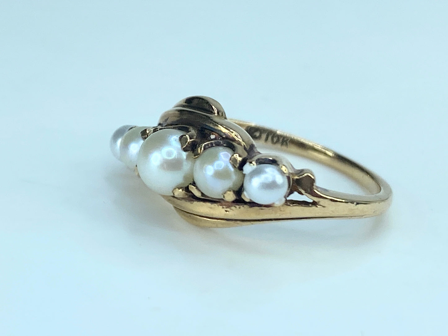 Antique Cultured Pearl Half Hoop Ring, 10k Rose Gold Edwardian 3.4g s6.25 JR9196