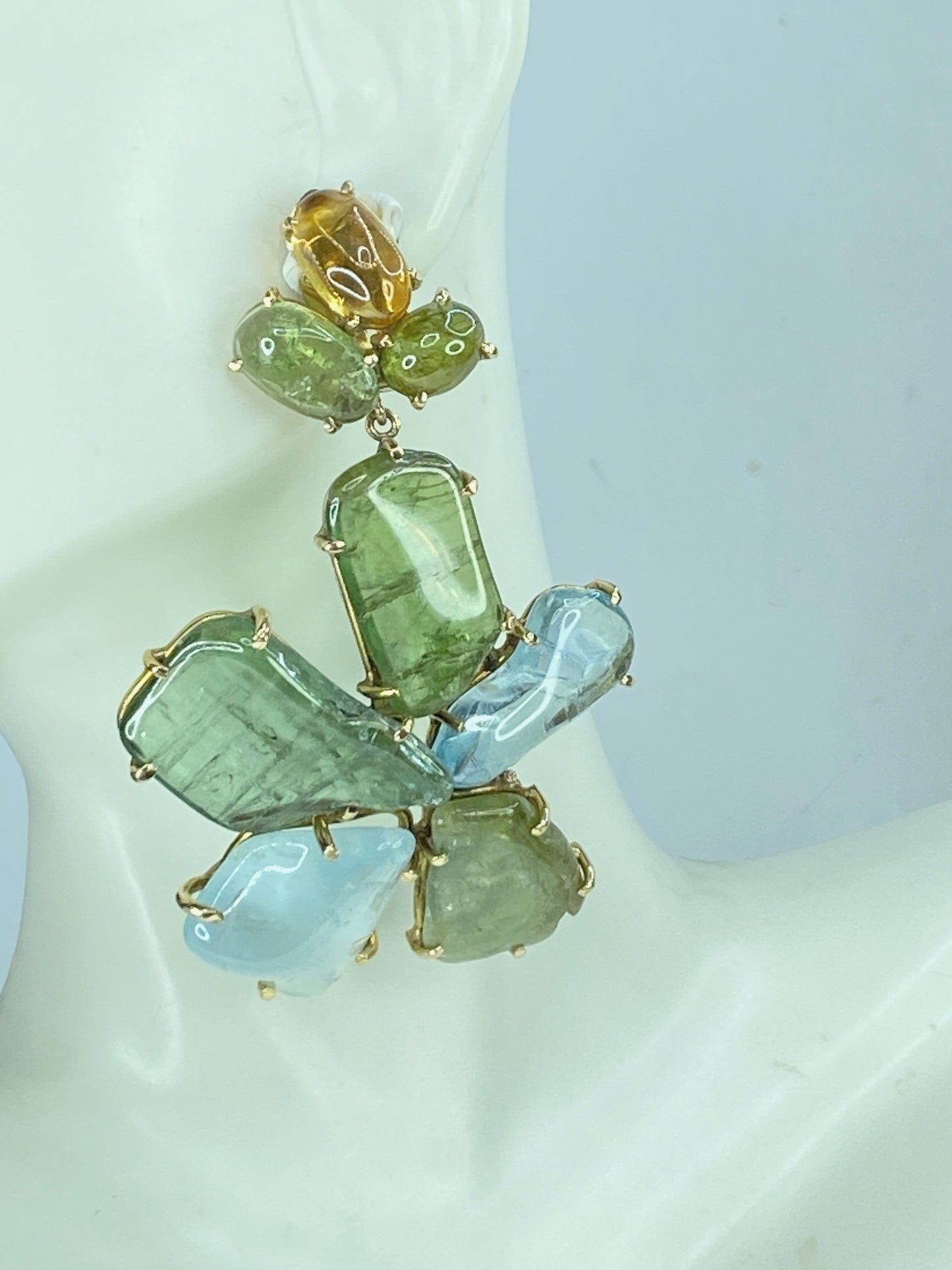 1970s Multi-Gemstone Cabochon & 14K Yellow Gold Clip-On Earrings, 46.2g JR1082