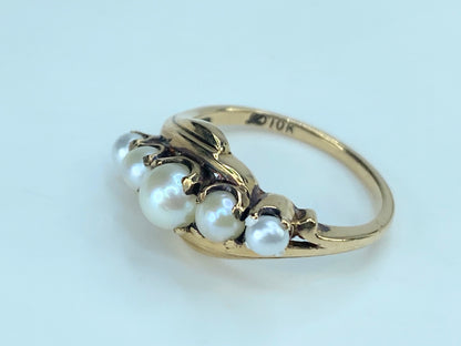 Antique Cultured Pearl Half Hoop Ring, 10k Rose Gold Edwardian 3.4g s6.25 JR9196