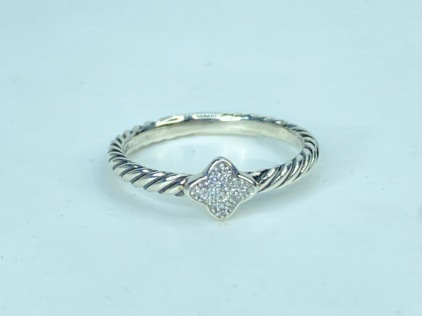 Vintage David Yurman  Sterling Silver Diamond Quatrefoil Ring s8 JR1083