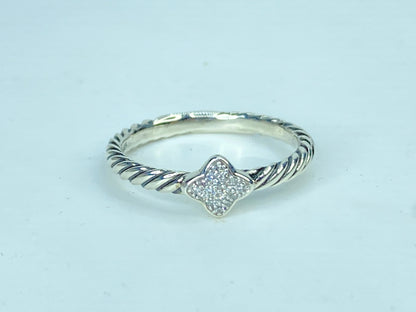Vintage David Yurman  Sterling Silver Diamond Quatrefoil Ring s8 JR1083