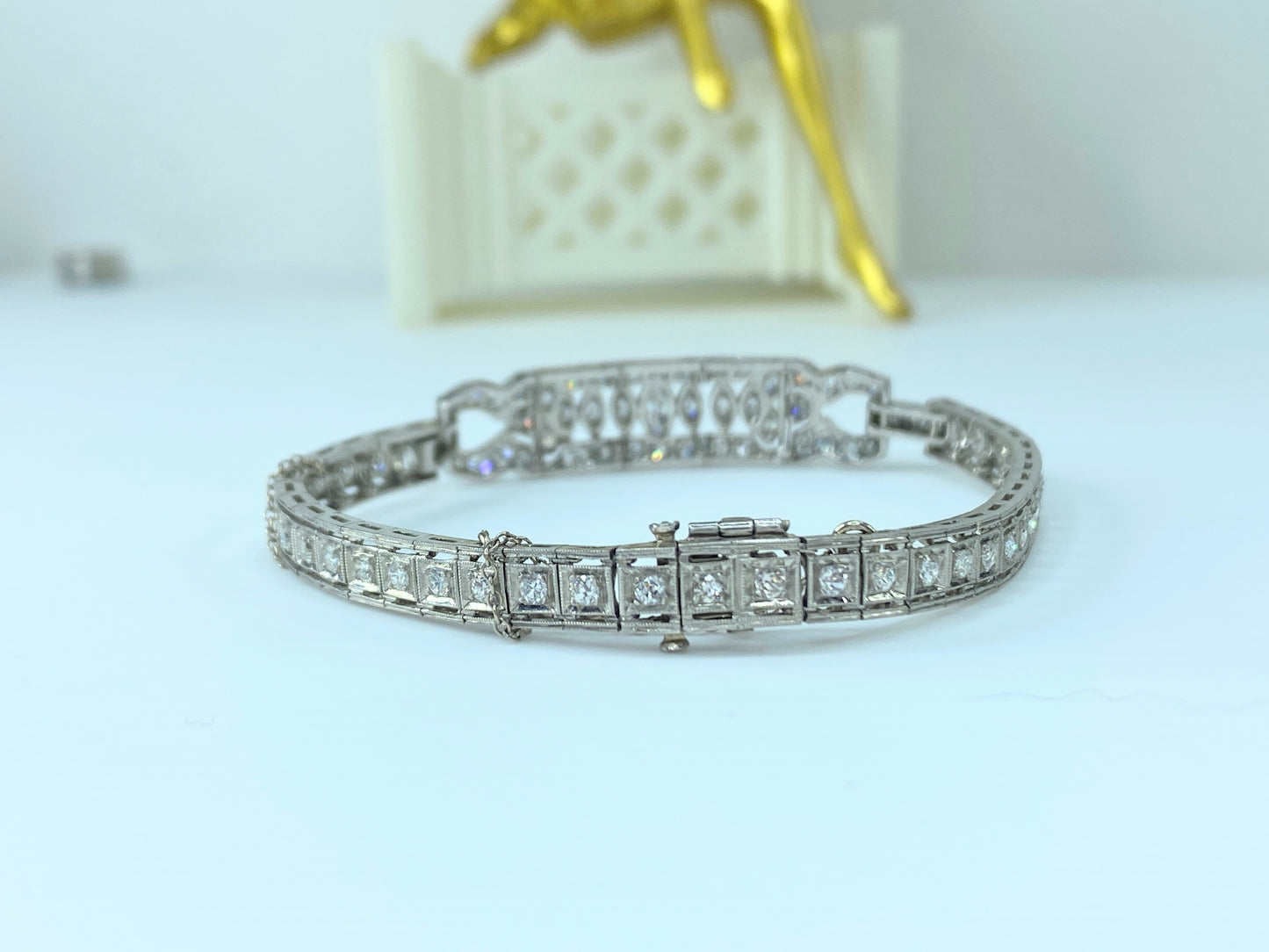 Appraised $8,650 Antique Platinum 2.25ct G/VS2 Old Euro cut Diamond bracelet 17.3g