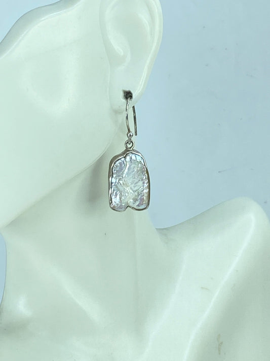 Sterling Silver organic, freeform Mother of Pearl Drop Earrings 1.5" 5.3g JR1084