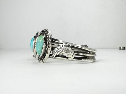 Native American Cuff with Three Stunning Turquoise Stones 37g 6.5" JR9437