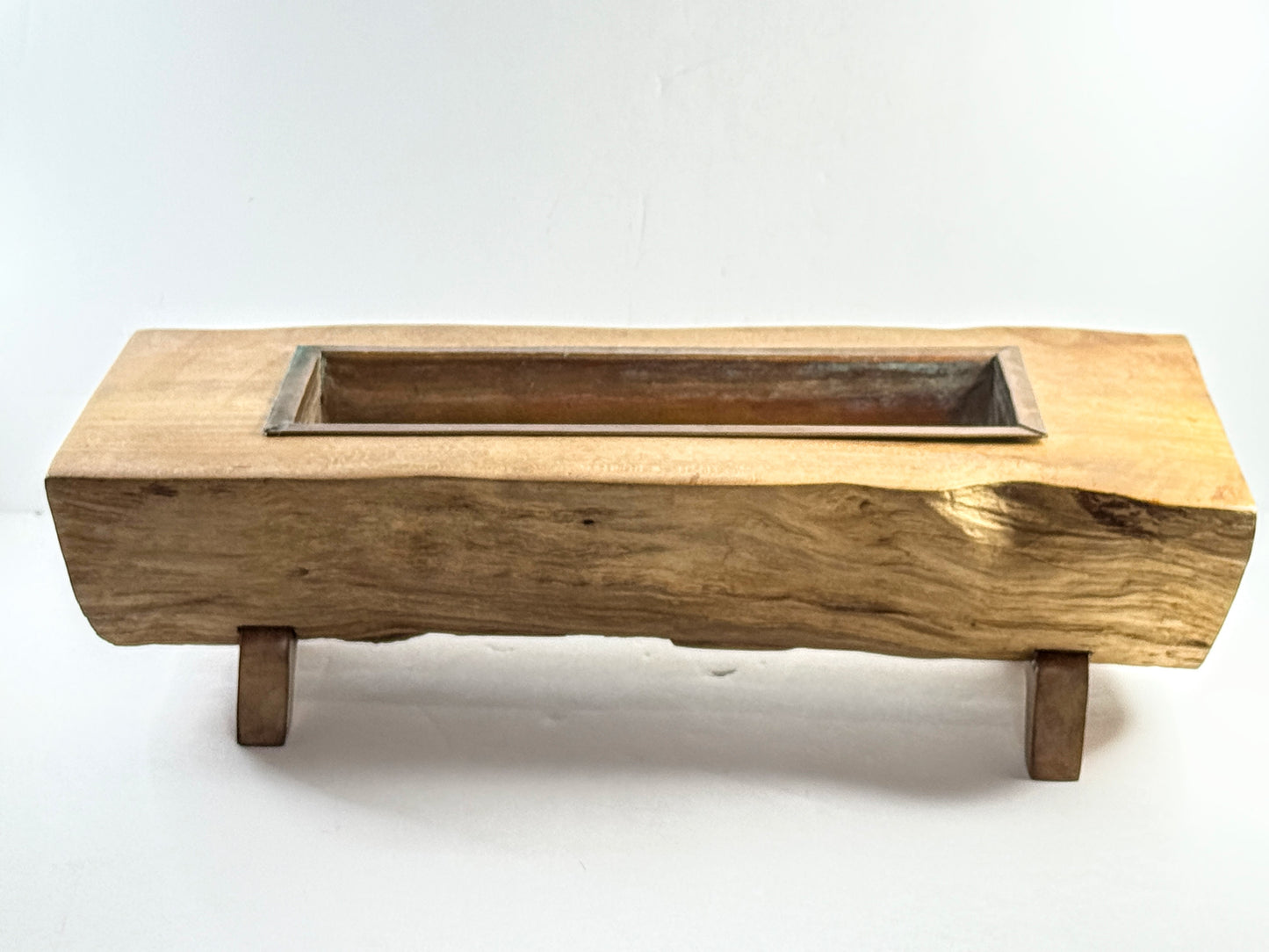Circa 1960s Japanese Handmade Solid Wood Ikebana Copper Insert A964