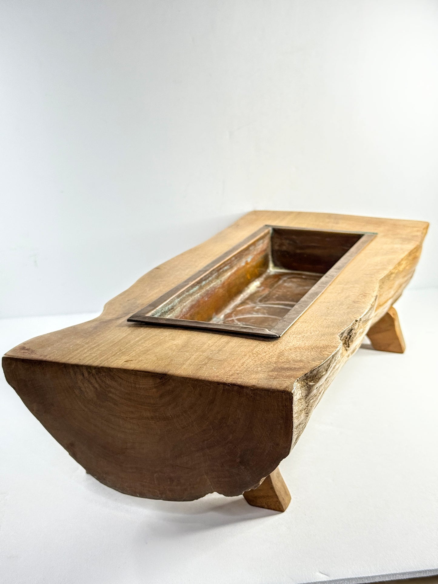 Circa 1960s Japanese Handmade Solid Wood Ikebana Copper Insert A964