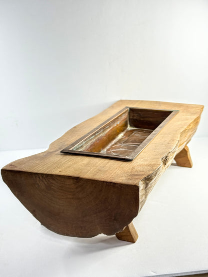 Circa 1960s Japanese Handmade Solid Wood Ikebana Copper Insert A964