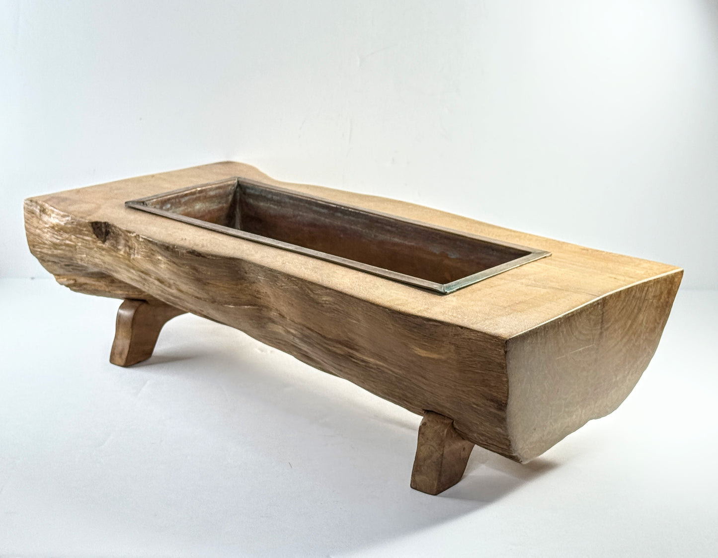 Circa 1960s Japanese Handmade Solid Wood Ikebana Copper Insert A964