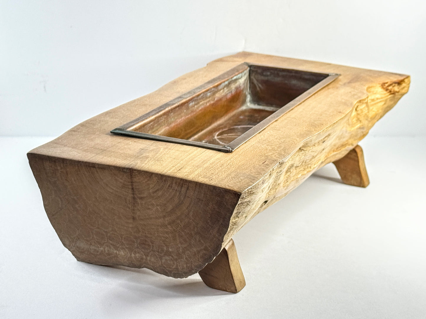Circa 1960s Japanese Handmade Solid Wood Ikebana Copper Insert A964