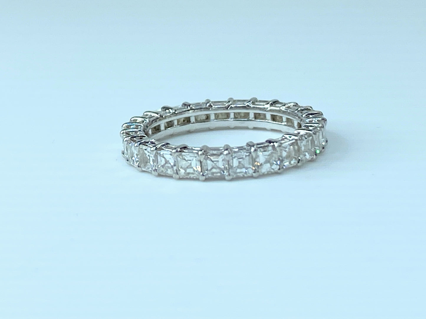 Appraised $8,995 Platinum 2.51ct F/VVS2 Asscher cut diamond eternity ring