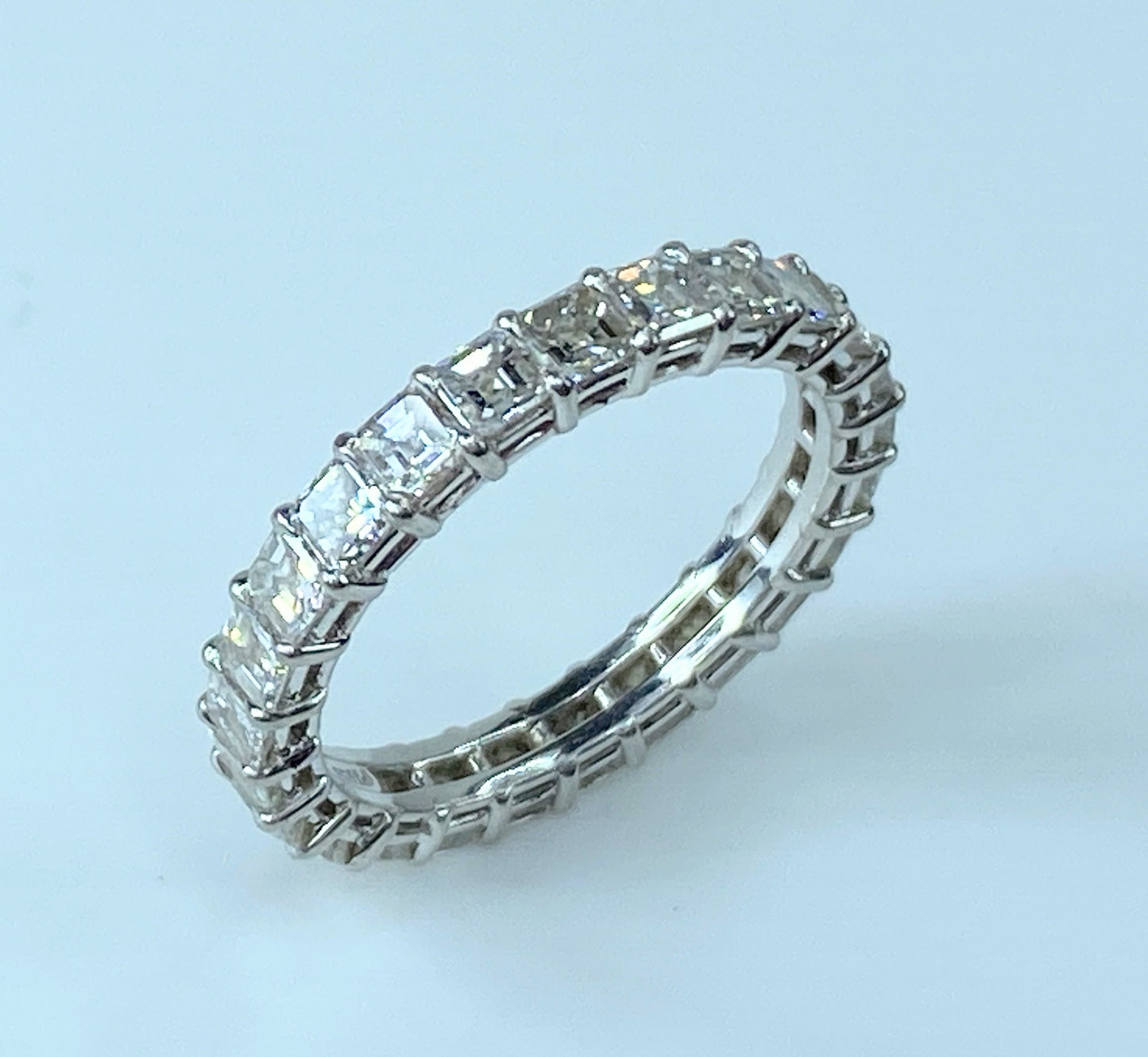 Appraised $8,995 Platinum 2.51ct F/VVS2 Asscher cut diamond eternity ring