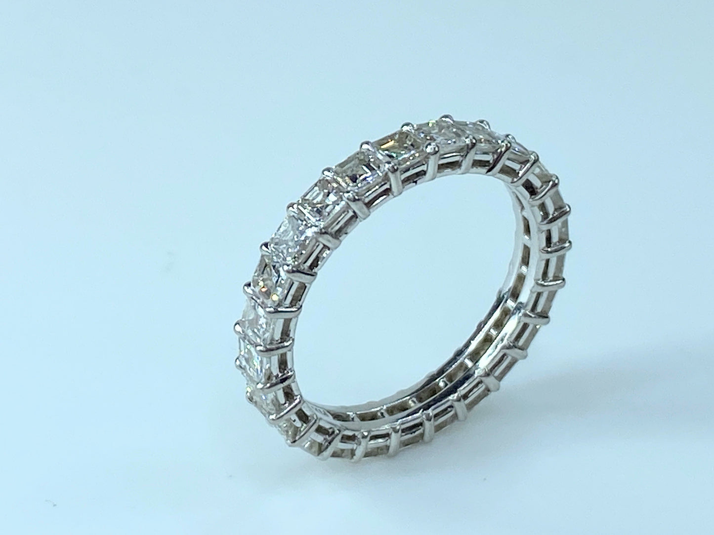 Appraised $8,995 Platinum 2.51ct F/VVS2 Asscher cut diamond eternity ring