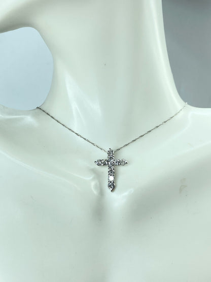 Platinum Diamond Cross Pendant Necklace 1.0ct 19 Inch JR1223