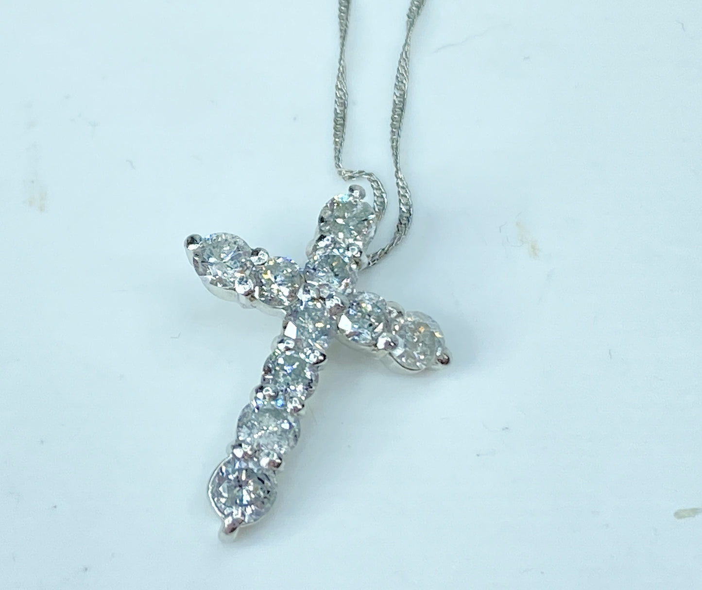 Platinum Diamond Cross Pendant Necklace 1.0ct 19 Inch JR1223