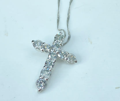 Platinum Diamond Cross Pendant Necklace 1.0ct 19 Inch JR1223