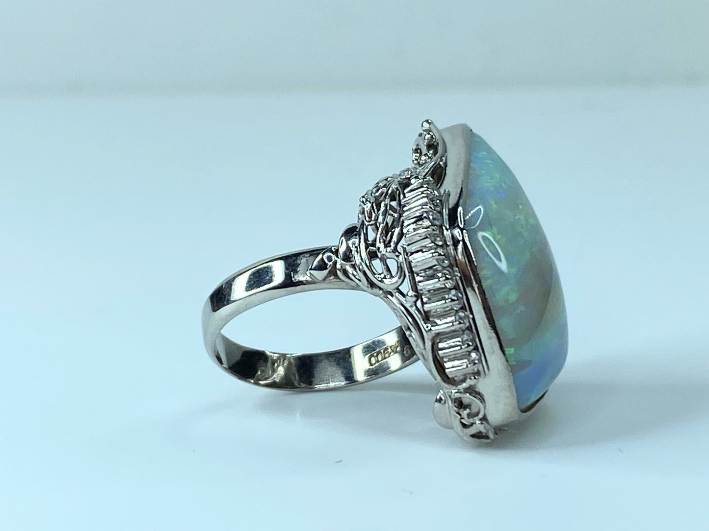 Appraised $8,995 Platinum 24.4ct Asymmetric Opal 0.29ct G/VS diamond ring