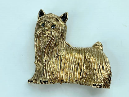 Custom 14K Yorkshire Terrier Brooch – Boy Dog, diamond eye black enamel JR991
