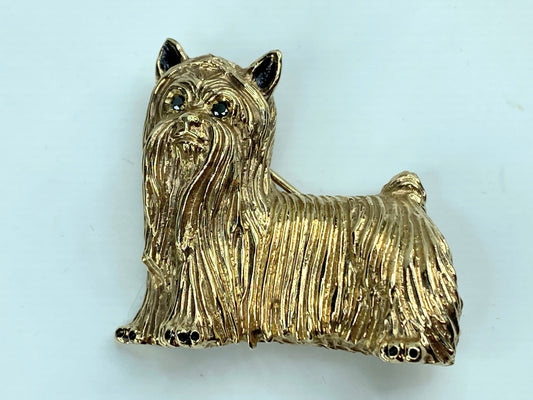 Custom 14K Yorkshire Terrier Brooch – Boy Dog, diamond eye black enamel JR991